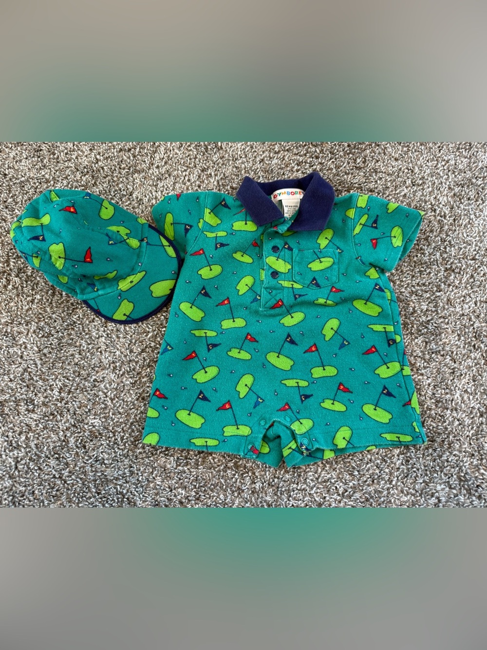 Gymboree Vintage 90’s Baby Boy Size 3 To 6 Months One Piece Golf Romper With Hat